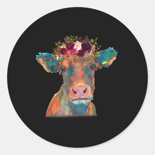 Kuhkopfwand Druckfarben Aquarellfarben Floral Runder Aufkleber (Vorderseite)