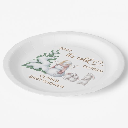 Kühl dich draußen! Babyparty. Pappteller (Schrägansicht)