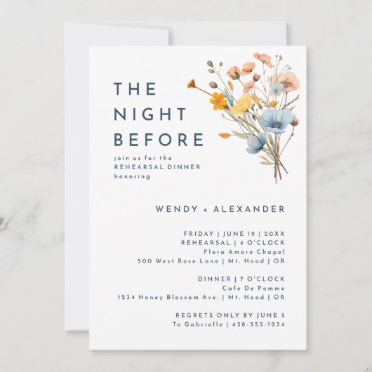kühl Elegante Blumennacht vor Probe Abendessen Einladung (Vorderseite)