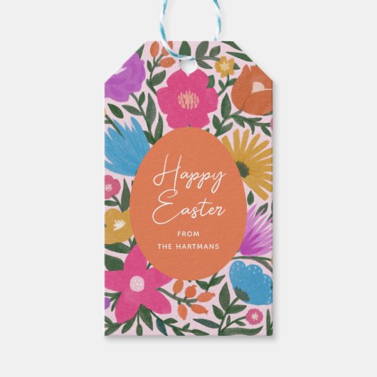 kühl farbenfroh Florals Stilvolles Ostern | Orange Geschenkanhänger (Vorderseite)