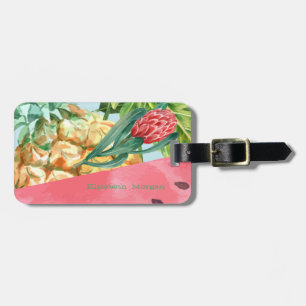 Kühle Ananas Wassermelone Hibiskus Palmblätter  Gepäckanhänger