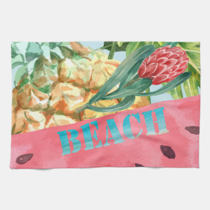 Kühle Ananas Wassermelone Hibiskus Palmblätter  Geschirrtuch