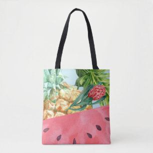 Kühle Ananas Wassermelone Hibiskus Palmblätter  Tasche