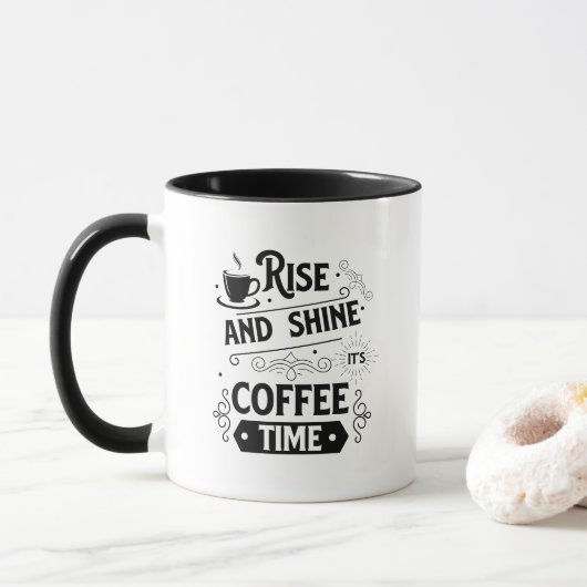 Kühle Aufstieg Schein Kaffee Zeit Wort Kunst Tasse (Mit Donut)