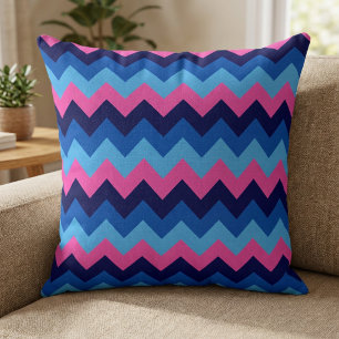 Kühle Blau Rosa Chevron Muster großes Wurfkissen Kissen