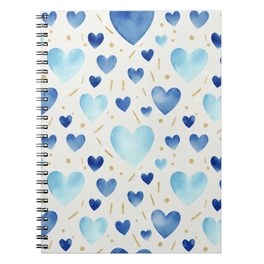 Kühle Blaue Aquarell-Herzen Notizblock (Vorderseite)