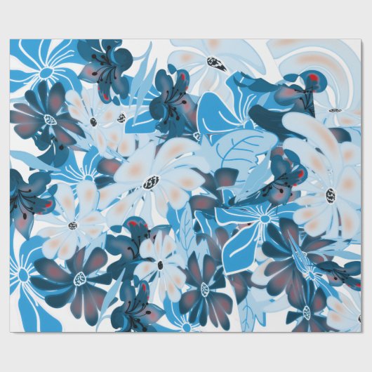 Kühle blaue Blumenverpackungspapierdesign Geschenkpapier (Flach)