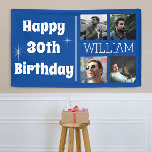 Kühle blaue Fotocollage Alter Geburtstag Banner
