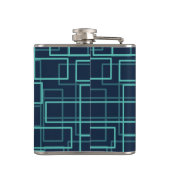 Kühle blaue geometrische Gittermuster-Monogramm-Fl Flachmann (Rückseite)