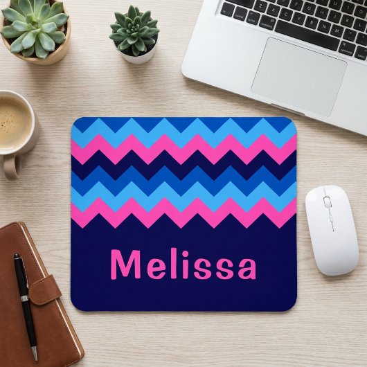 Kühle Blaue Rosa Chevron Monogramm Mauspad