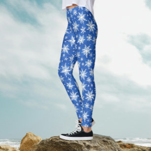 Kühle blaue und weiße Wasserfarbe-Schneemuster  Leggings