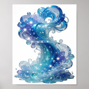 Kühle blaue Wasserwelle Poster
