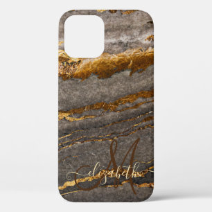 Kühle braune Goldmarmor-Textur-Monogramm Case-Mate iPhone Hülle
