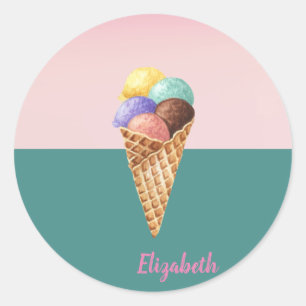 Kühle Bunte Aquarell-Eiscreme Runder Aufkleber