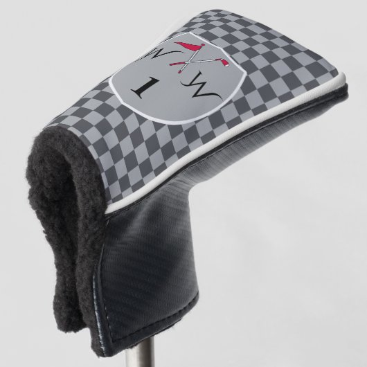 Kühle doppelte graue karierte Monogramm Golf Headcover (3/4 Vorderseite)