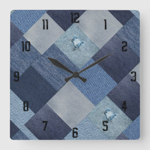 Kühle einzigartige Patchwork-Denim-Vintage Quadratische Wanduhr