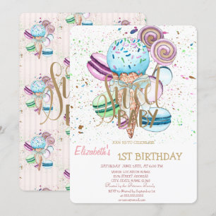 Kühle Eis-Macarons-Gestreifte-Birthday Einladung