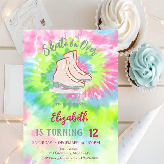 Kühle Eisskates Tie Dye Geburtstag Einladung