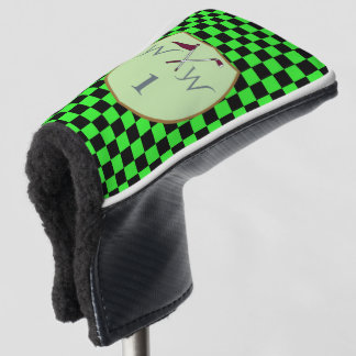 Kühle, fette, neon-grüne und schwarze karierte Mon Golf Headcover