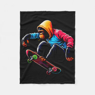 Kühle funky Bonobo-Affen-Skateboarding-Illustratio Fleecedecke