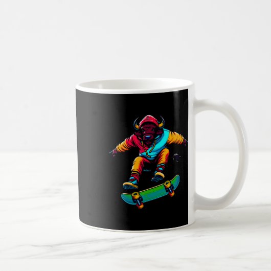 Kühle funky Buffalo Skateboarding-Illustrationskun Kaffeetasse (Rechts)