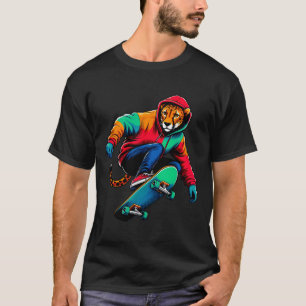 Kühle funky Gepard Skateboarding-Illustrationskuns T-Shirt