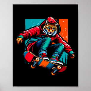 Kühle funky Luchs Skateboarding-Illustrationskunst Poster