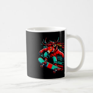 Kühle funky rote Hirsch Skateboarding-Illustration Kaffeetasse