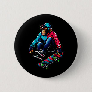 Kühle funky Schimpanse Skateboarding-Illustration Button