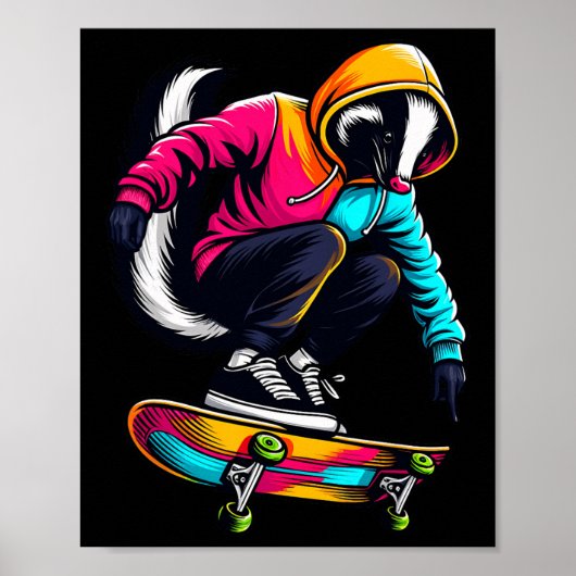 Kühle funky Skunk Skateboarding-Illustrationskunst Poster (Vorne)