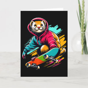 Kühle Funky Wiesel Skateboarding-Illustrationskuns Karte