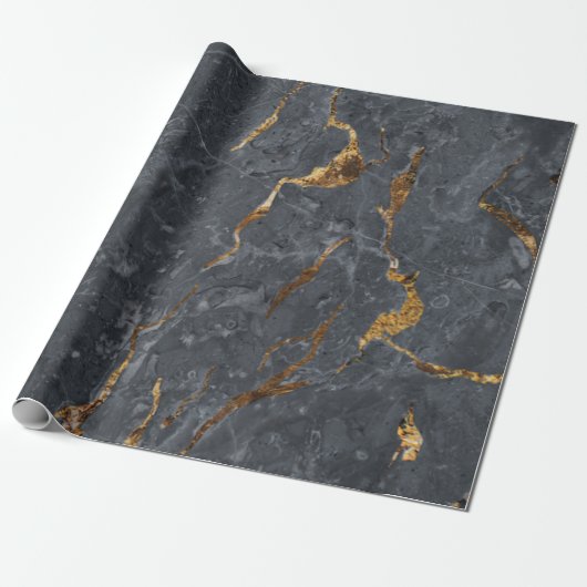 Kühle graue Goldmarmor-Textur Geschenkpapier (Ungerollt)