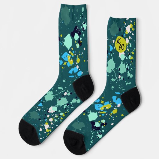 Kühle grüne bunte Spritzinitialen Socken (Linkes Detail)