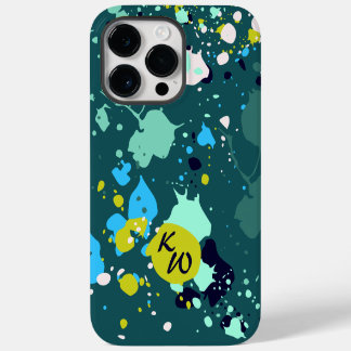 Kühle grüne Farbspritzer-Initialen iPhone 14 Pro Max Hülle