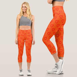 Kühle, helle orange-rote Herzen Muster-Leggings Capri Leggings