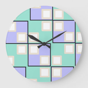 Kühle hellviolette Quadrate  Große Wanduhr