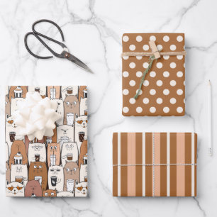 Kühle Kaffee-Katzen Geschenkpapier Set von 3