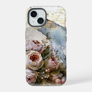 Kühle kantige schäbige Vintage-Rosen auf zerrissen iPhone 15 Hülle