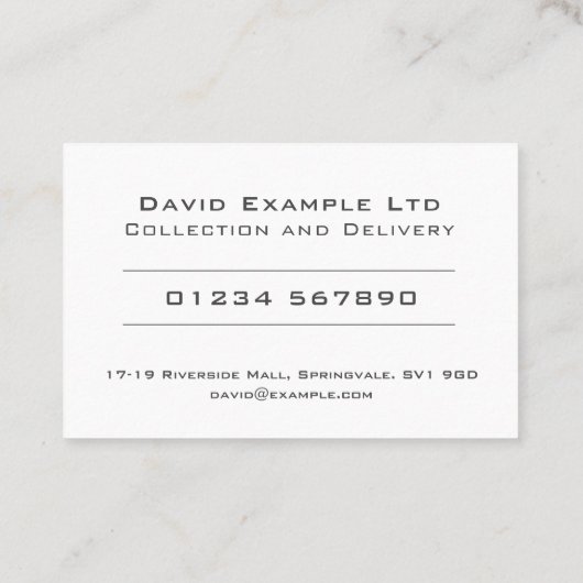 Kühle & klare Sammlung und Lieferung Kurierdesign Visitenkarte (Rückseite)
