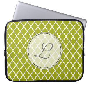 kühle Limette Vierpass-Muster-Monogramm Laptopschutzhülle