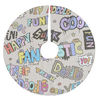 Kühle lustige Doodle-Lettering Vintage Polyester Weihnachtsbaumdecke