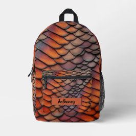 Kühle moderne 3D-Drachenschuppen anpassbarer Name Bedruckter Rucksack