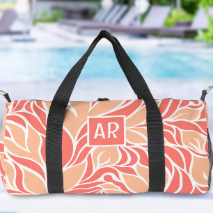 Kühle Pfirsich-Orange Moderne Floralmuster-Monogra Duffle Bag