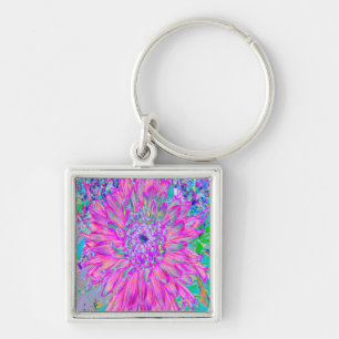 Kühle Pink Blaue und Violette Künstlerische Dahlie Schlüsselanhänger