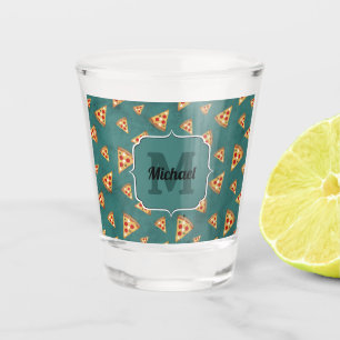 Kühle Pizzateile Vintage Teal-Muster Monogramm Schnapsglas