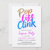 Kühle Pop Fizz Klirren Rosa Blau Kalligrafie Schri Einladung (Vorderseite)