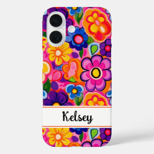 Kühle Retro-Blumen Personalisiert iPhone 16 Hülle