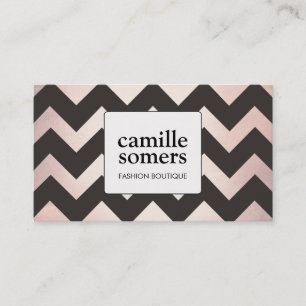 Kühle Retro-Roségoldfolie Braunes Chevron-Muster Visitenkarte