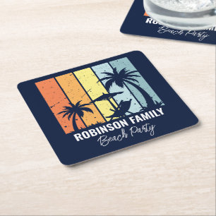 Kühle Retro-Strandparty Benutzerdefiniert Navy Bla Rechteckiger Pappuntersetzer