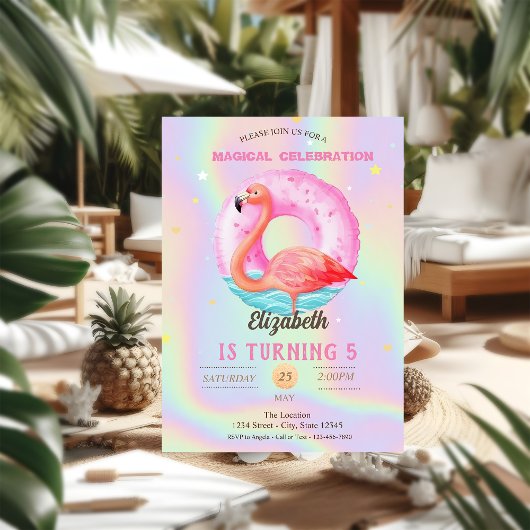 Kühle rosa Flamingos Pool Schwimmkörper Holografis Einladung